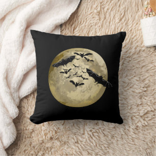Halloween Harvest Full Moon And Night Flight Bats Cushion