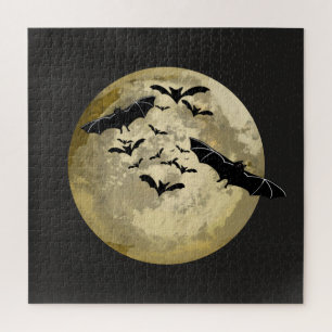 Halloween Harvest Full Moon And Night Flight Bats Jigsaw Puzzle