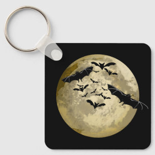 Halloween Harvest Full Moon And Night Flight Bats Key Ring