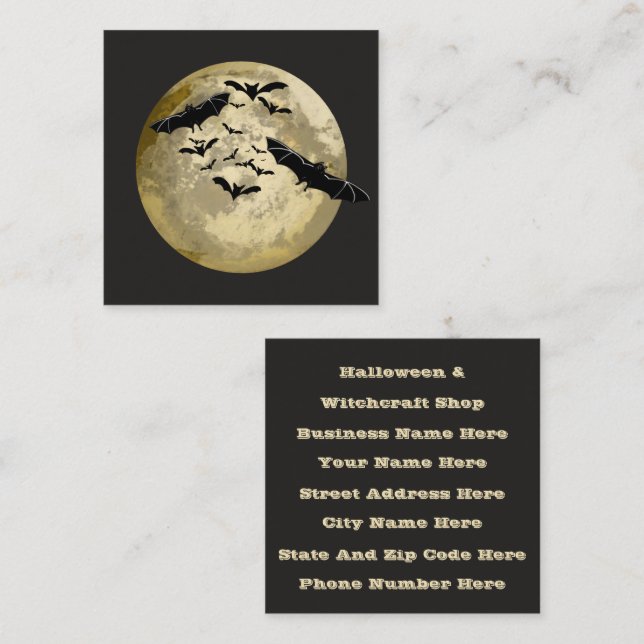 Halloween Harvest Full Moon And Night Flight Bats Square Business Card (Front/Back)