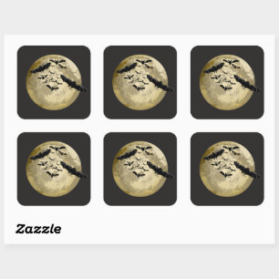 Halloween Harvest Full Moon And Night Flight Bats Square Sticker