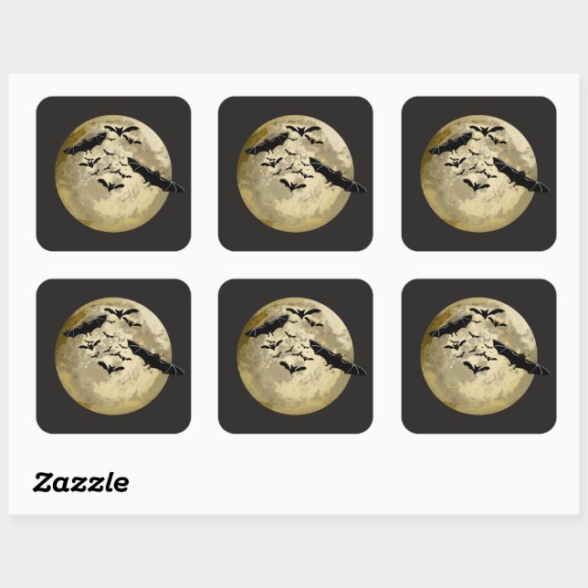 Halloween Harvest Full Moon And Night Flight Bats Square Sticker (Sheet)