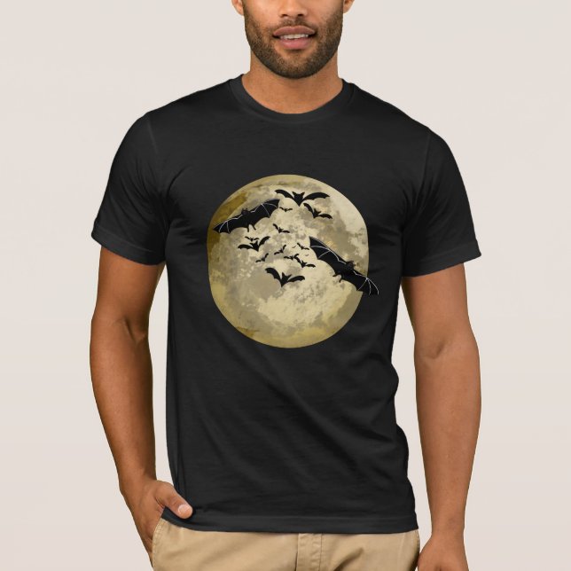 Halloween Harvest Full Moon And Night Flight Bats T-Shirt (Front)