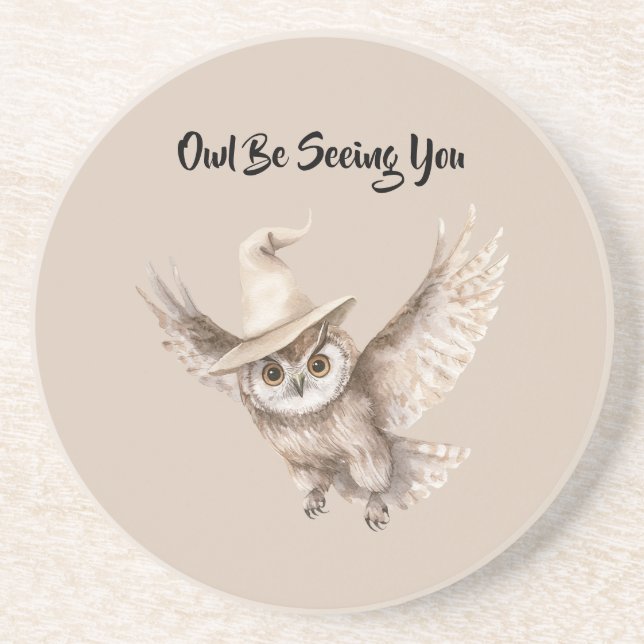 Halloween Hat Owl Be Seeing You Coaster (Front)