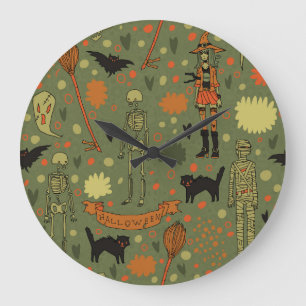 Halloween Haunt: Spooky Vintage Mix Large Clock