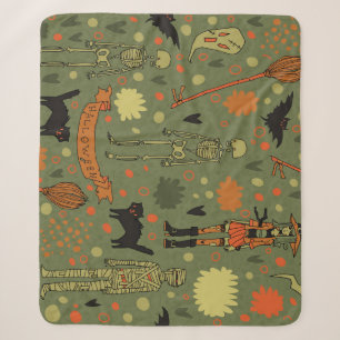 Halloween Haunt: Spooky Vintage Mix Sherpa Blanket