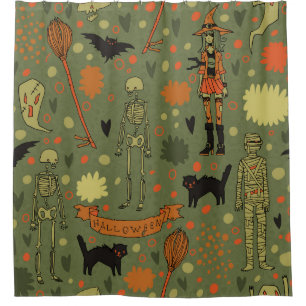 Halloween Haunt: Spooky Vintage Mix Shower Curtain