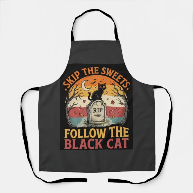 Halloween Haunted Black Cat Mischief Apron (Front)