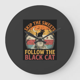 Halloween Haunted Black Cat Mischief Large Clock