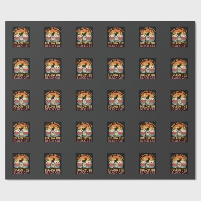 Halloween Haunted Black Cat Mischief Wrapping Paper (Flat)