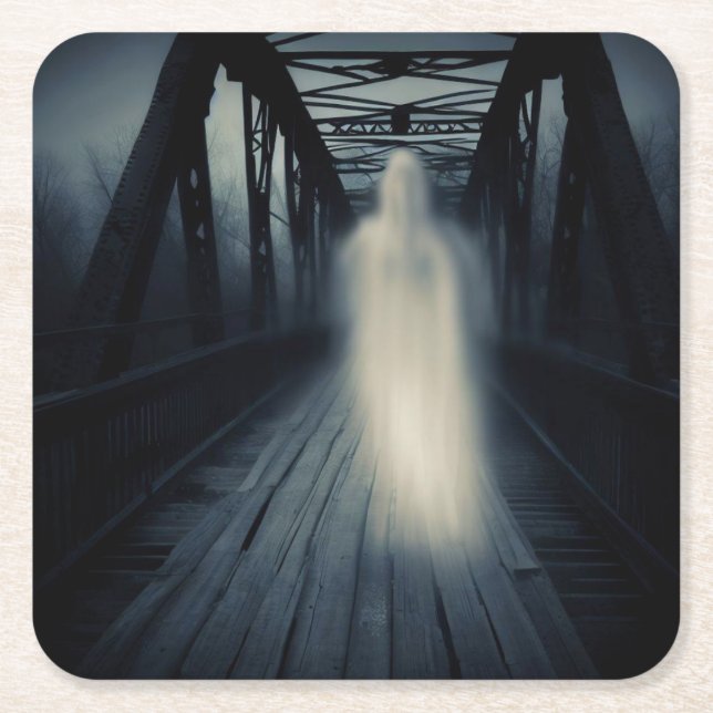Halloween - Haunted Bridge 3 Square Paper Coaster (Front)