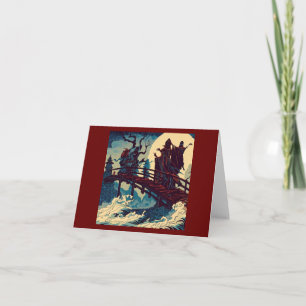 Halloween - Haunted Bridge Woodcut 1 Card