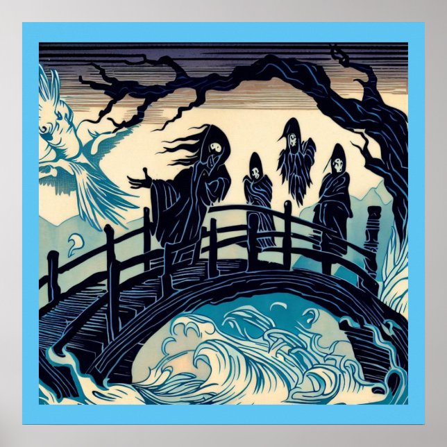 Halloween - Haunted Bridge Woodcut 2 Poster (Front)
