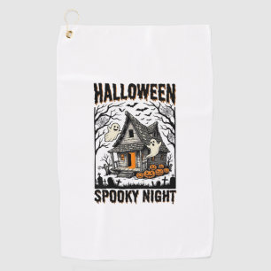 Halloween Haunted Cabin Scary Night Vintage Art Golf Towel