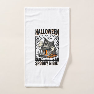 Halloween Haunted Cabin Scary Night Vintage Art Hand Towel