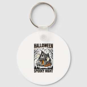 Halloween Haunted Cabin Scary Night Vintage Art Key Ring