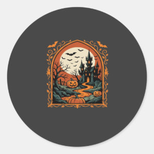 Halloween Haunted Castle Pumpkin Moon Vector Art Classic Round Sticker