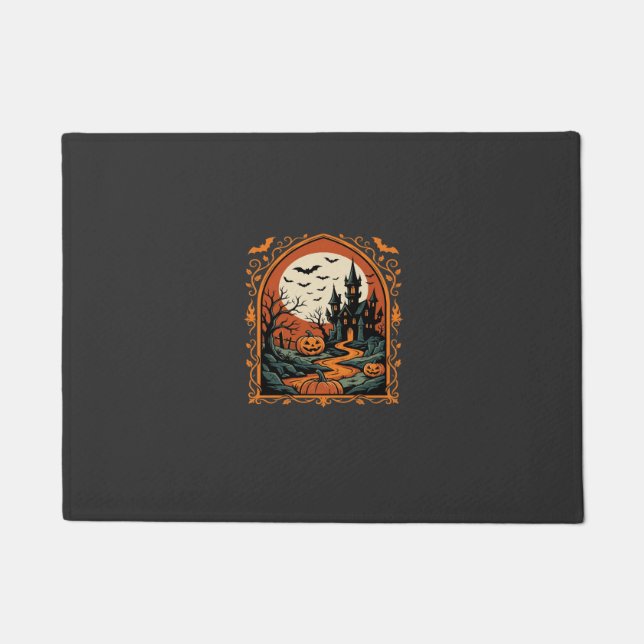 Halloween Haunted Castle Pumpkin Moon Vector Art Doormat (Front)