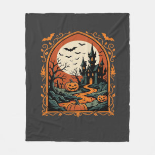 Halloween Haunted Castle Pumpkin Moon Vector Art Fleece Blanket