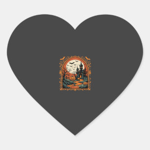 Halloween Haunted Castle Pumpkin Moon Vector Art Heart Sticker