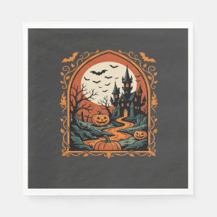 Halloween Haunted Castle Pumpkin Moon Vector Art Napkin