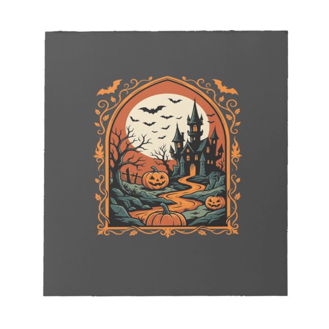 Halloween Haunted Castle Pumpkin Moon Vector Art Notepad (Front)
