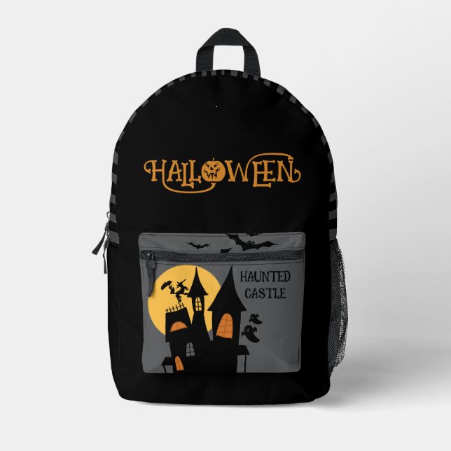 Halloween Haunted Castle , Scary Printed Backpack (Front)