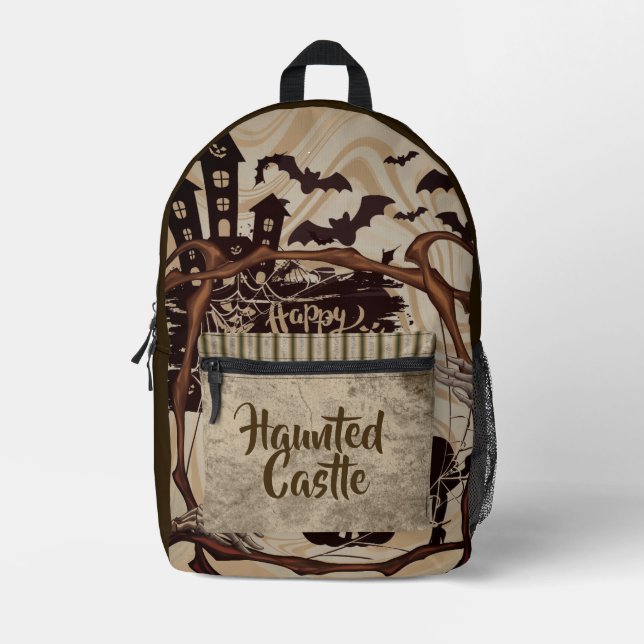 Halloween, Haunted Castle, Vintage  Printed Backpack (Front)