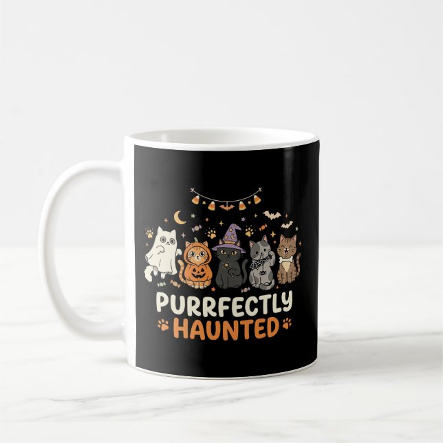 Halloween Haunted Cat Crew Coffee Mug (Left)