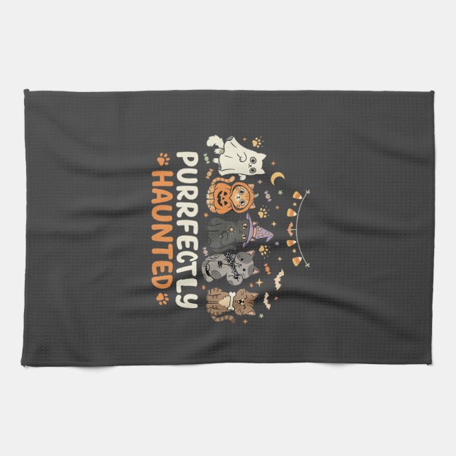 Halloween Haunted Cat Crew Tea Towel (Horizontal)
