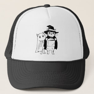 Halloween Haunted Cat Witch Costume Trucker Hat