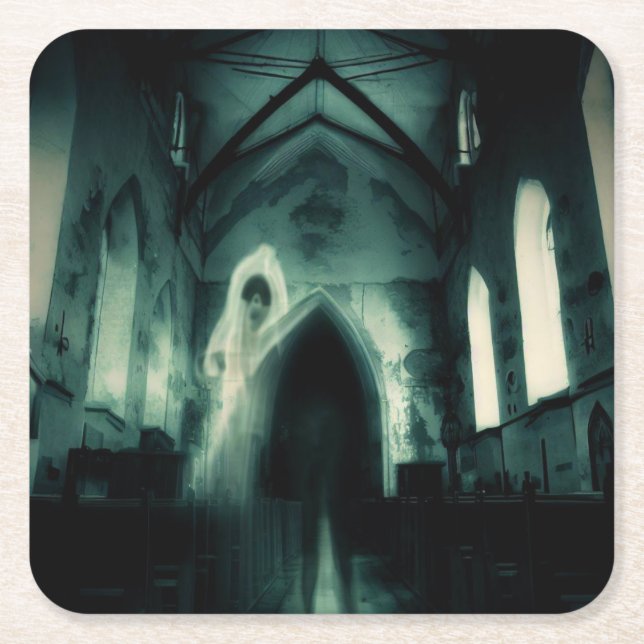 Halloween - Haunted Church 3 Square Paper Coaster (Front)