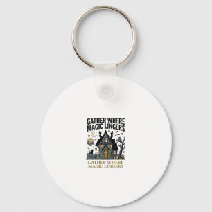 Halloween Haunted Cottage Gathering Key Ring