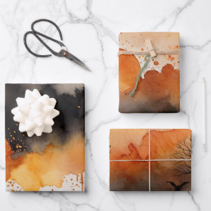 Halloween Haunted Forest Costume and Cocktail  Wrapping Paper Sheet