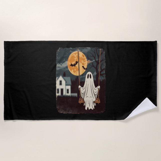 Halloween Haunted Ghost Swing Beach Towel (Front)