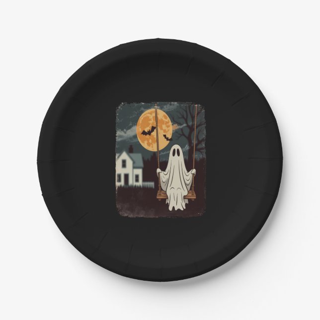 Halloween Haunted Ghost Swing Paper Plate (Front)