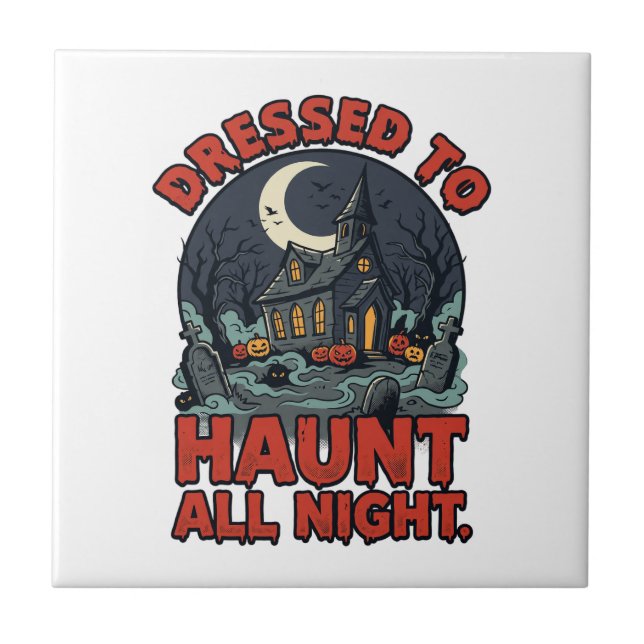 Halloween Haunted Graveyard Costume Night Ceramic Tile (Front)