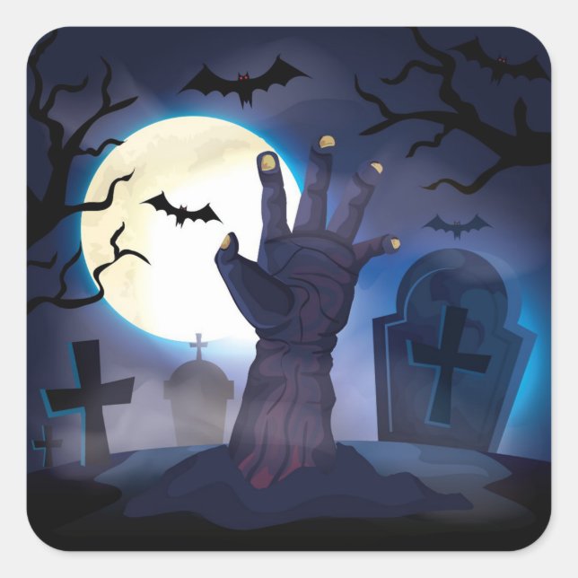 Halloween Haunted Graveyard Square Sticker (Front)