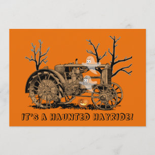 Halloween Haunted Hay Ride Farm Tractor Ghosts Invitation