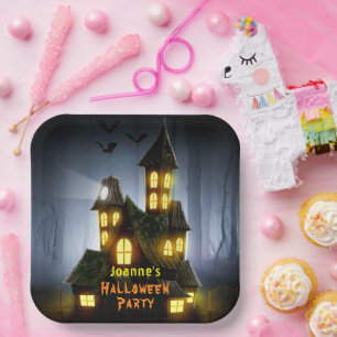 Halloween Haunted House And Ghost Paper Plate