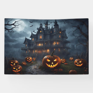 Halloween Haunted House and Jack-O-Lanterns  Banner