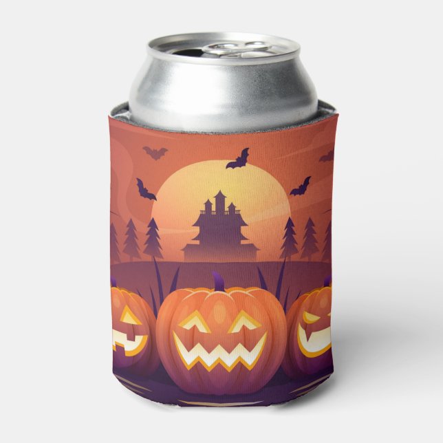 Halloween Haunted House and Jack-O-Lanterns Can Cooler (Can Front)