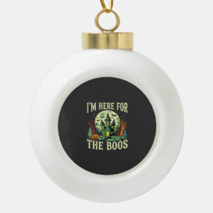 Halloween Haunted House and Pumpkin Boos Ceramic Ball Christmas Ornament