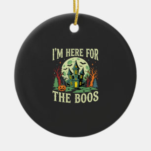 Halloween Haunted House and Pumpkin Boos Ceramic Ornament