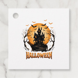 Halloween Haunted House Bat Moon Graphic Design Favour Tags
