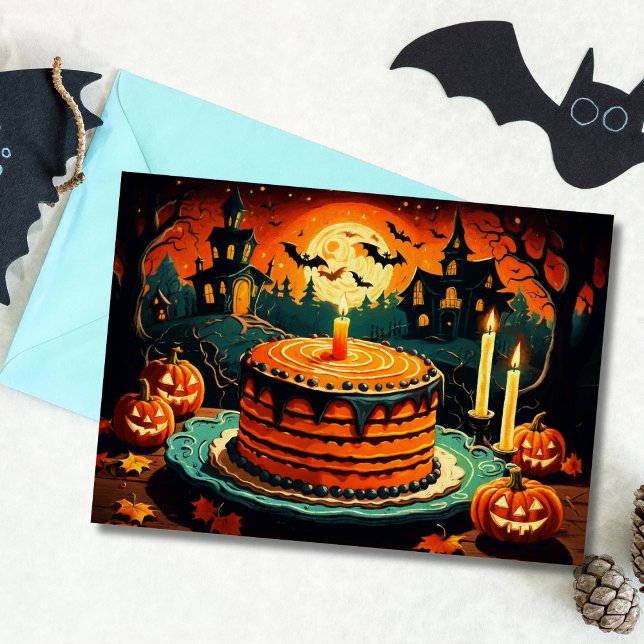 Halloween Haunted House Birthday Cake Card (Creator Uploaded)