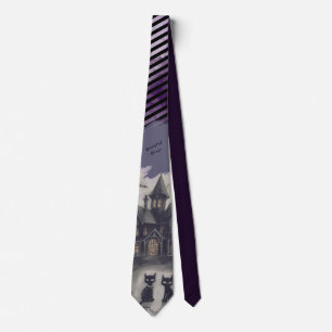 Halloween, Haunted House , Black Cat Tie