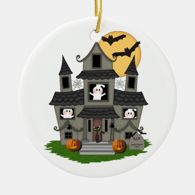 Halloween Haunted House Ceramic Ornament (Front)