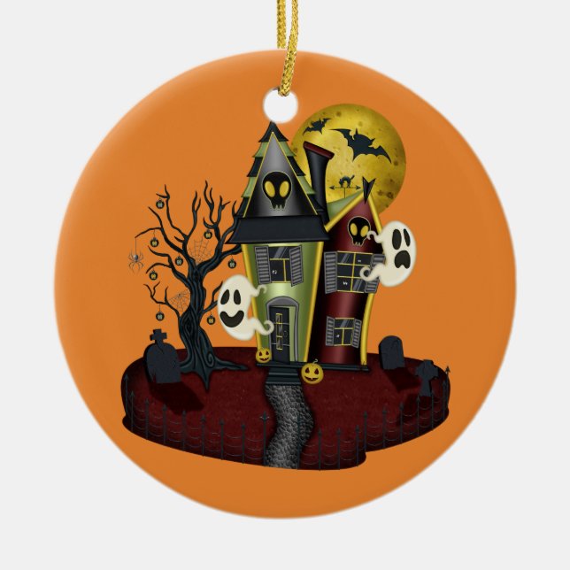 Halloween Haunted House Ceramic Ornament (Front)