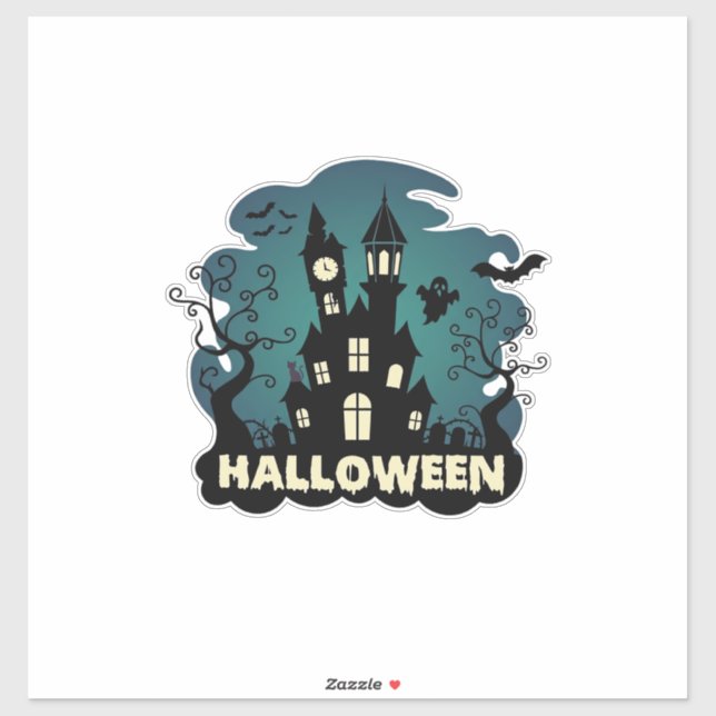Halloween Haunted House Clock Tower Bats Ghost_1 (Sheet)